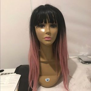 Ombré synthetic wig 22inches dark roots to pink